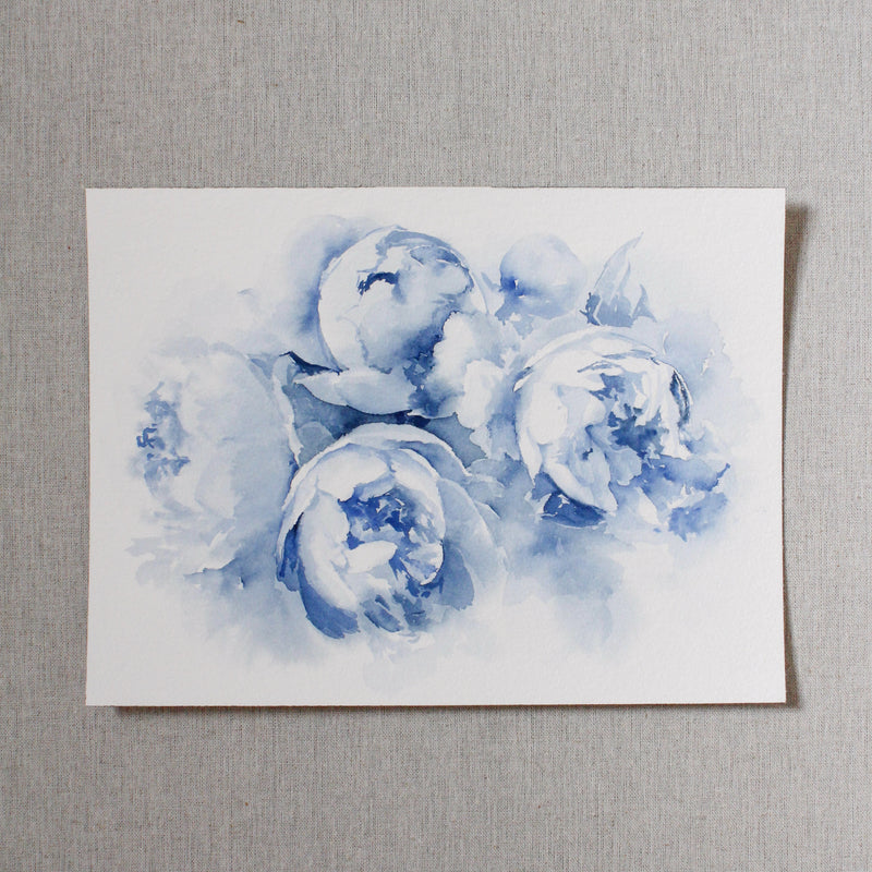 Blue Peonies no.14 | Watercolor on Paper | 9x12"