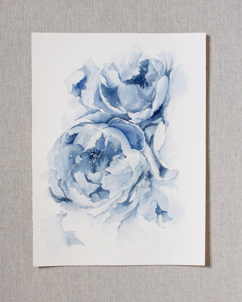 Blue Peonies no.12 | Watercolor on Paper | 9x12"