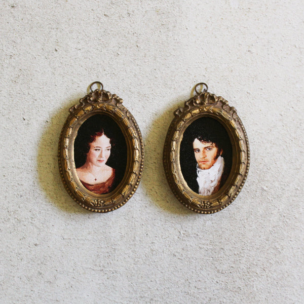 Set of Vintage Framed Prints: Portraits of Mr. Darcy & Elizabeth Bennet | 2.5x3.5"